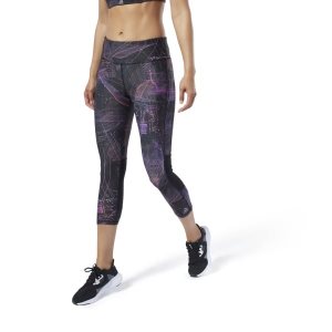 Reebok One Series Running 3/4 Tights Damen - Schwarz/Lila - DE 825-IRF